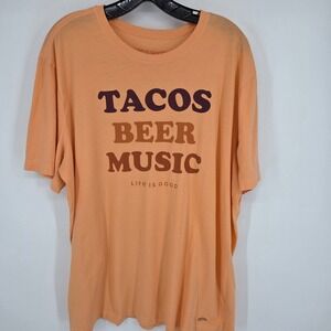 Life is Good Tacos Beer Music Graphic T-Shirt Mens XL Crusher-Lite Peach